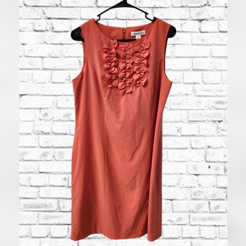 Coldwater Creek Coral ruffle straight knee-length dress size 10